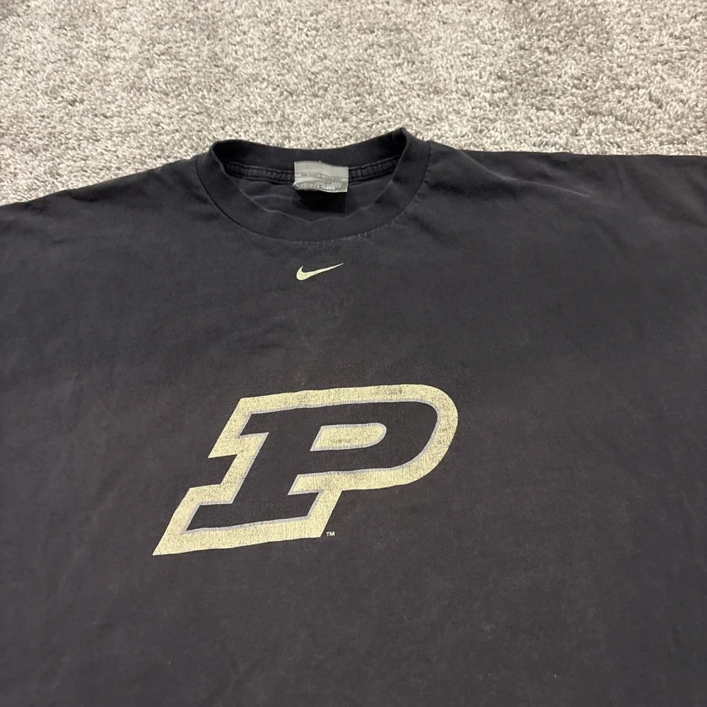 Vintage Nike Team Purdue University T Shirt Center Swoosh Size XXL Black Athlete